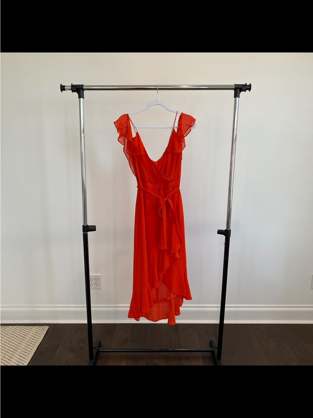 NICHOLAS Orange Ruffle V‑Neck High‑Low Dress